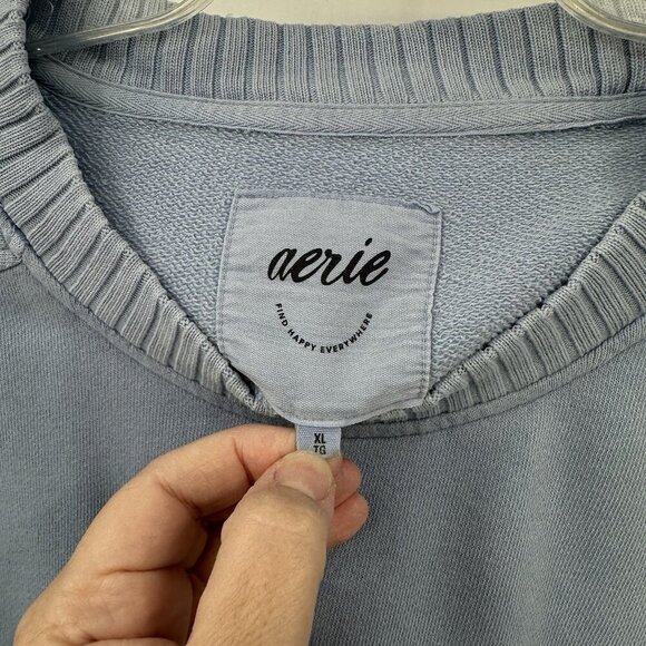 AERIE down to earth sweatshirt oversized slouchy crewneck long sleeve blue XL - Picture 2 of 7